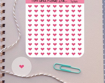 Tiny Pink Heart Stickers for Planners Bullet Journals and Scrapbooks⎮ Mini Valentines Day Heart Planner Stickers Sheet⎮Love Heart Stickers