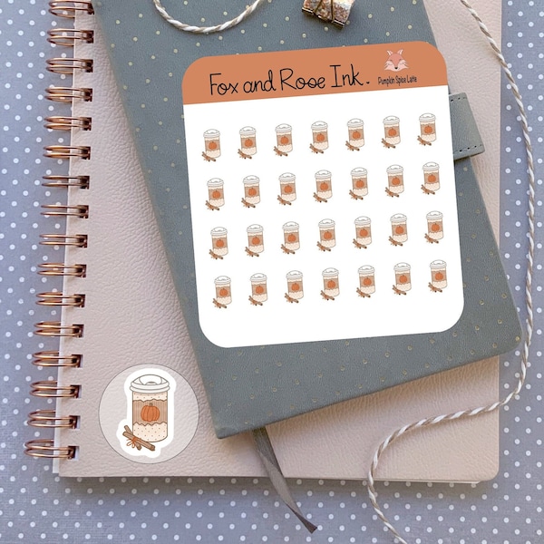 Pumpkin Spice Latte Planner Stickers Mini Pumpkin Spice Stickers for Planners and Calendars PSL Fall Drink Sticker Sheet for Fall Planners