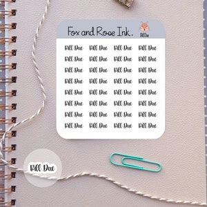 Bill Due Script Planner Stickers Bill Stickers for Planners and Calendars Bill Due Reminder Stickers Sheet Script Planner Stickers