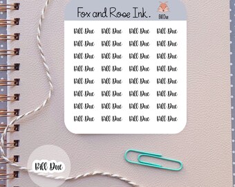 Bill Due Script Planner Stickers Bill Stickers for Planners and Calendars Bill Due Reminder Stickers Sheet Script Planner Stickers