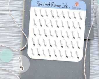 Pegatinas para planificadores de diabetes⎮Pegatinas para diabéticos para planificadores y calendarios⎮Pegatinas con íconos de jeringas⎮Hoja de pegatinas para recordatorios de inyecciones