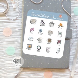 Pegatinas de invierno / Hoja de pegatinas del planificador / Pegatinas de la lista de deseos de invierno para los calendarios de los planificadores bullet journal/ 20 pegatinas mate dibujadas a mano