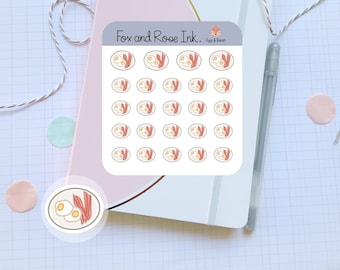 Breakfast stickers/ Planner stickers/ Eggs stickers/ Bacon stickers/ Breakfast stickers for planners/ Premium matte/ Glossy/ 24 per sheet