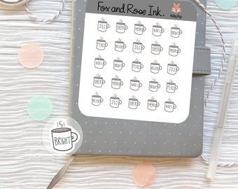 Pegatinas para planificador de taza de café navideña ⎮ Pegatinas de café navideñas para planificadores y calendarios ⎮ Hoja de pegatinas con íconos de taza de chocolate caliente para festividades