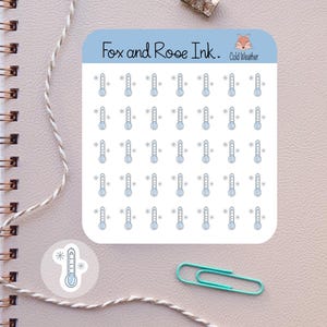Pegatinas para planificadores de clima frío ⎮ Pegatinas con íconos de termómetro para planificadores y calendarios ⎮ Pegatinas de invierno ⎮ Hoja de pegatinas para planificadores de temperatura