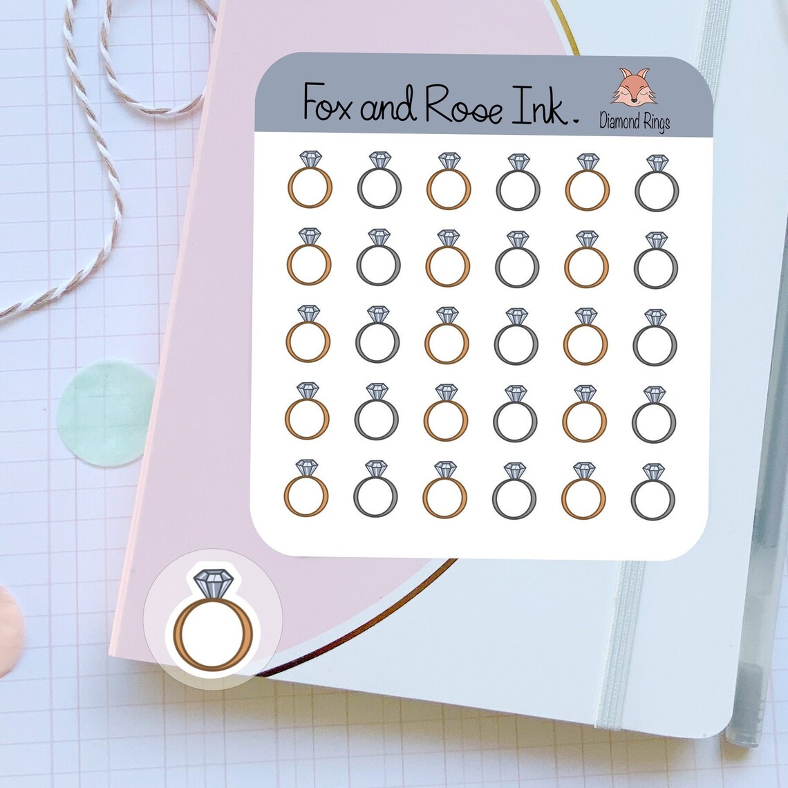 Rings Sticker Set Ring STICKER SHEET Diamond Wedding Ring Gold Engagement Ring Bridal ...