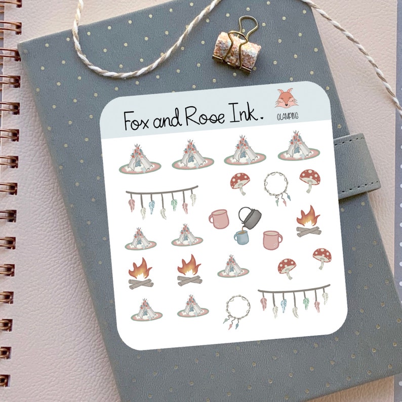 Labels Camping stickers Deco stickers for bullet journal Camping planner stickers Scrapbook stickers Glamping stickers