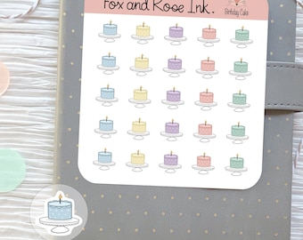 Mini Birthday Cake Planner Stickers ⎮ Tiny Birthday Party Stickers for Planners ⎮ Cake Stickers for Erin Condren and Happy Planner ⎮ B Day