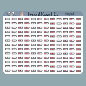 May include: A sheet of stickers featuring various levels of battery life, ranging from completely empty to fully charged. The stickers are in a grid pattern and are designed to be used as a visual representation of energy levels.