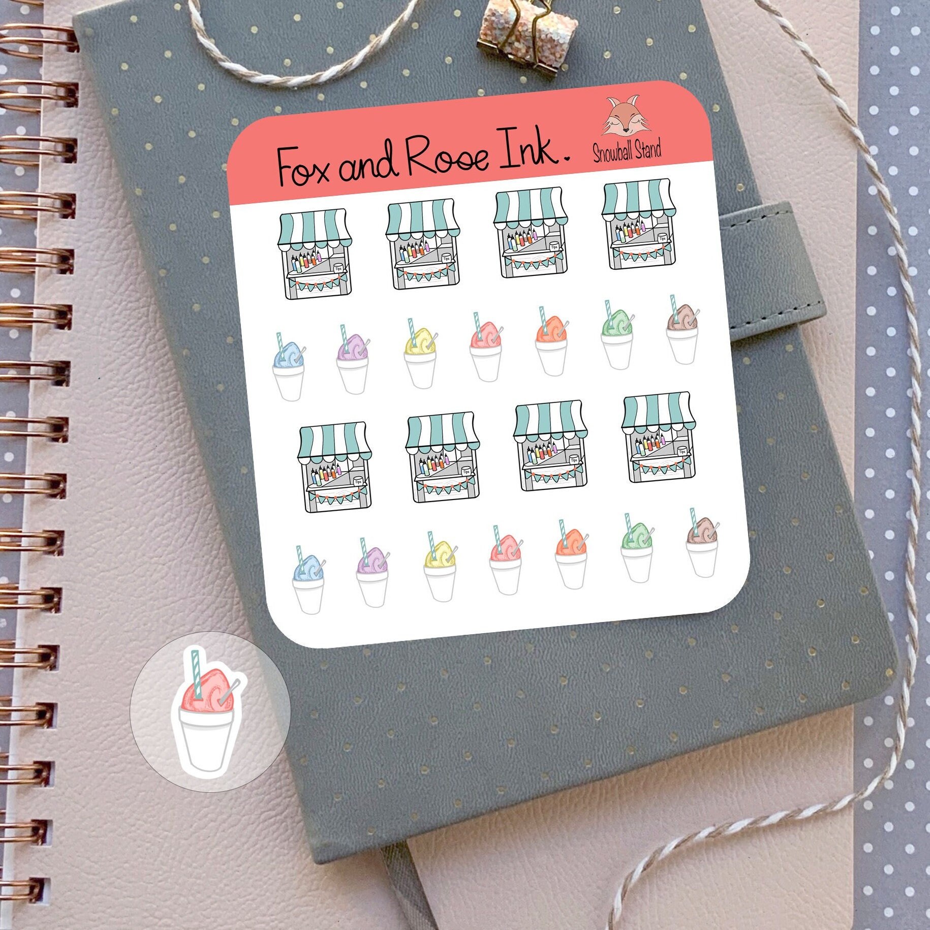 Snowball Stand Planner Stickers Snow Cone Stickers for Planners Summer Drink Stickers Summer Planner Stickers for Bullet Journal Scrapbooks