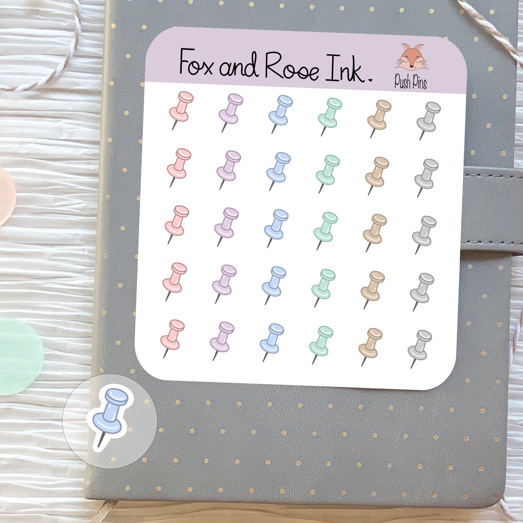 Push Pins Stickers⎮ Push Pin Planner Stickers Sheet⎮ Thumb Tacks Icons ...