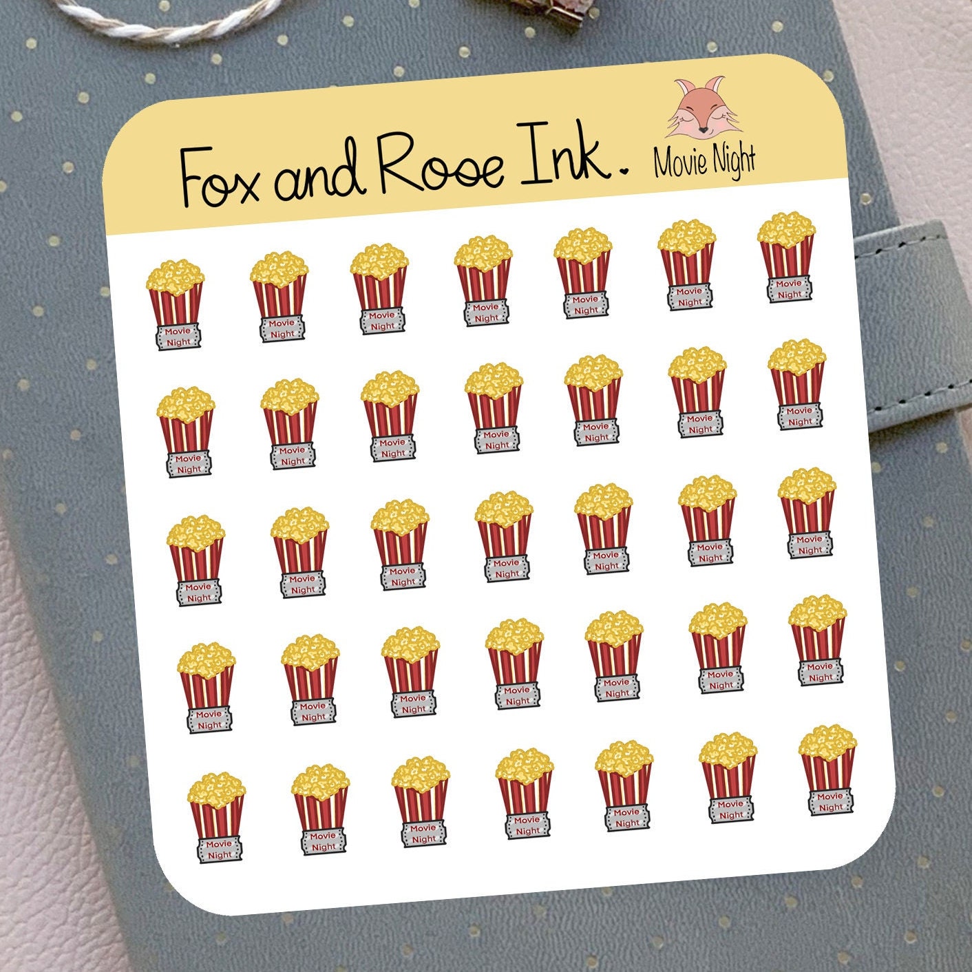 Popcorn Stickers/ Planner Stickers Sheet/ Movie Night Stickers/ Movie ...
