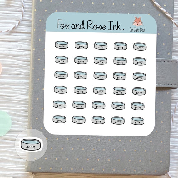 Cat Water Bowl Planner Stickers⎮Cat Bowl Icon Stickers Sheet⎮ Cat Mom Stickers for Planners and Calendars⎮ Cat Food Reminder Stickers