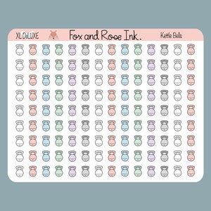 May include: A sheet of 100 kettlebell stickers in various pastel colors, including pink, blue, green, and gray. The stickers are designed to look like kettlebells with a blank space for writing.