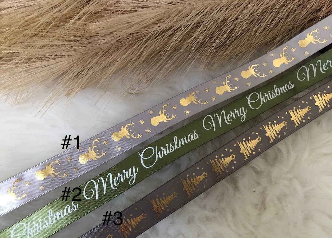 3 Yards 16mm 5/8” Holiday Printed Ribbon | Merry Christmas Christmas ...