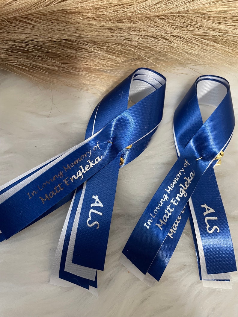 25 Custom Printed Memorial Ribbon Pins: Double Color Awareness Ribbons ...