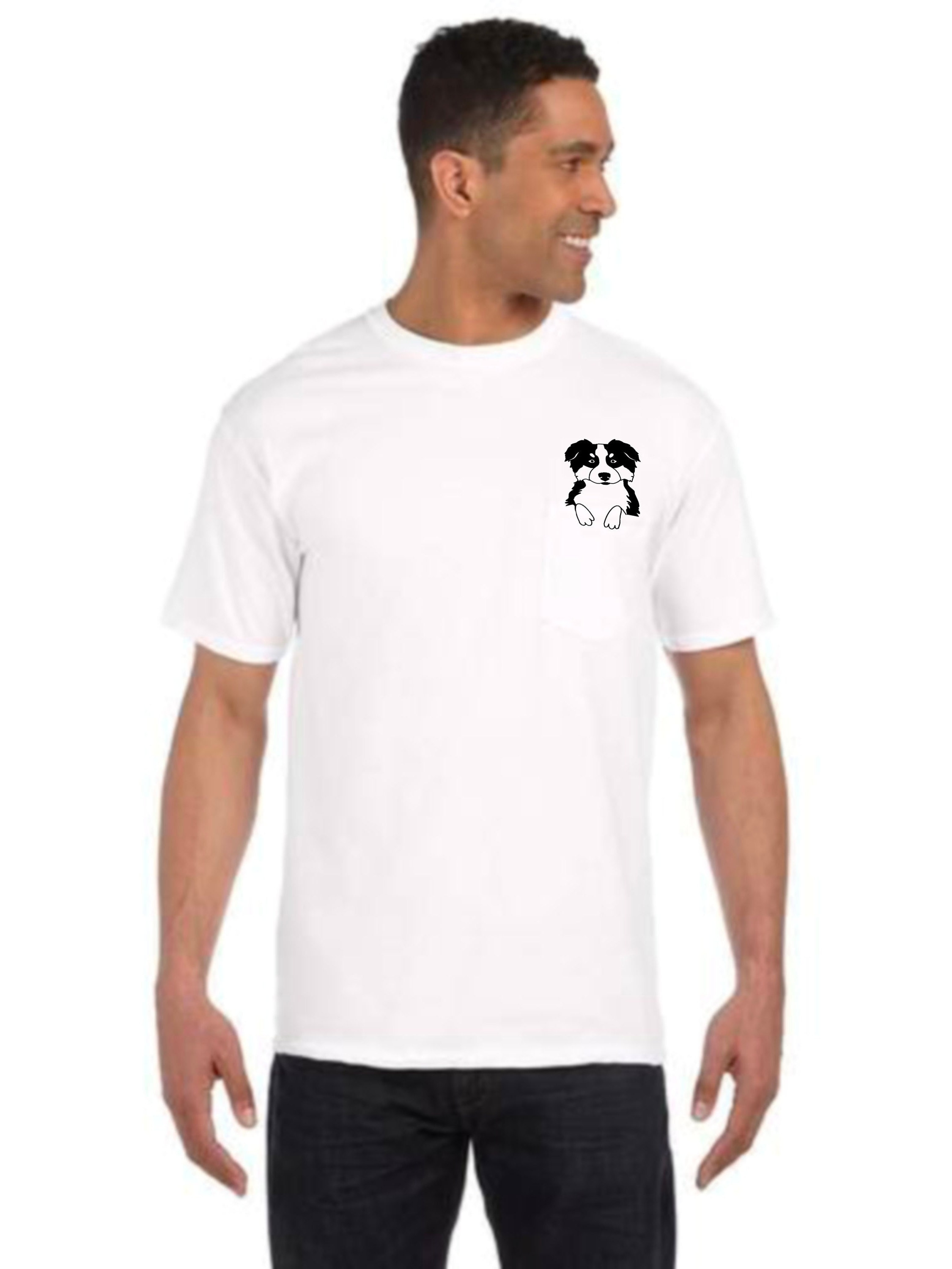 Discover Australian Shepard Pocket Tee Adult Unisex Tshirt, Cute Aussie mom tshirt, Aussie Dad tshirt, Custom Aussie Shirt, Customizable Aussie shirt