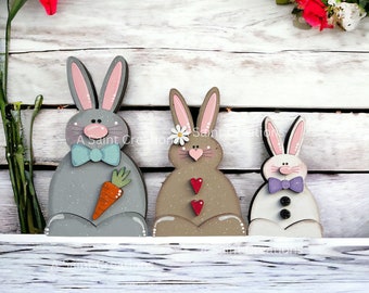 DIY Kit or Painted Easter Bunny Trio, Easter Decor, Easter Bunny, Spring Decor, Bunny Shelf Sitter, Easter Shelf Sitter, Easter Tiered Tray