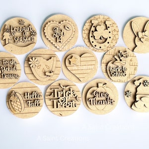 DIY Kit, Interchangeable Seasonal Inserts, Seasonal Tiered Tray Signs, Seasonal Round Inserts, Interchangeable Sign Inserts, DIY Wood Blanks
