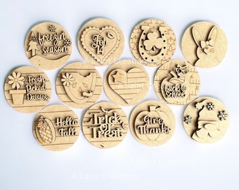 DIY Kit, Interchangeable Seasonal Inserts, Seasonal Tiered Tray Signs, Seasonal Round Inserts, Interchangeable Sign Inserts, DIY Wood Blanks
