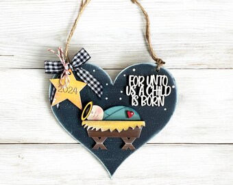 DIY Kit or Painted Nativity Ornament, Christmas Ornament, Christmas Gift, Tree Ornament, Religious Ornament, Nativity Scene, Manger Ornament