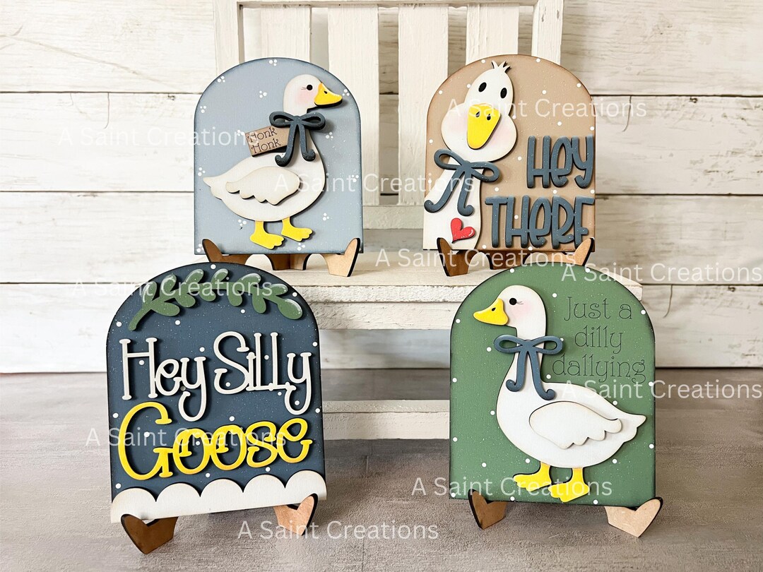 DIY Kit or Finished Goose Wood Signs, Goose Decor, Goose Tiered Tray ...