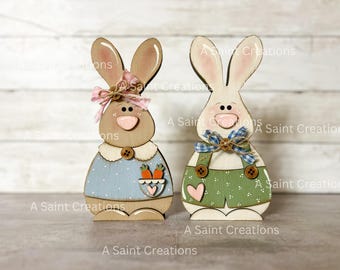 Painted or DIY Kit Easter Bunny Couple, Easter Decor, Easter Bunny, Spring Decor, Bunny Shelf Sitter,Easter Shelf Sitter, Easter Tiered Tray