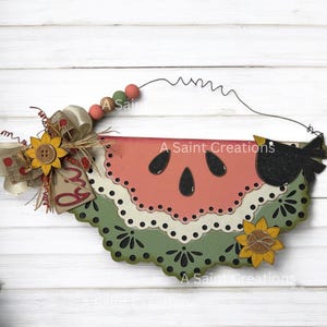 DIY Kit or Finished Watermelon Door Hanger, Summer Decor, Summer Door Sign, Watermelon Wall Sign, Summer Mantle Decor, Housewarming Gift