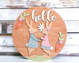 Hello Spring, Wood Door Hanger, Easter Door Hanger, Spring Door Hanger, Easter Decoration, Spring Decoration, Bunny Door Hanger, Easter Sign