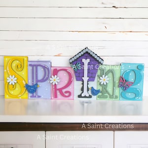 Spring Word Sign, Spring Shelf Sitter, Spring Decor, Wood Spring Sign, Word Block Sign, Spring Mantle Decor, Housewarming Gift, Table Decor