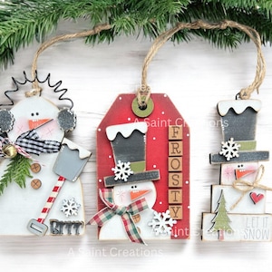 DIY Kit or Painted Rustic Snowman Ornaments, Christmas Gift, Snowman Ornament, Christmas Ornament, Wood Ornament, Christmas Tree Ornament