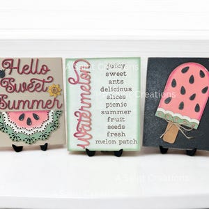 DIY Kit or Finished Watermelon Wood Signs, Summer Decor, Summer Tiered Tray, Watermelon Tiered Tray, Summer Wood Signs, Watermelon Decor