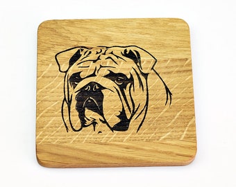 English Bulldog solid wood coaster - oak coaster, dog breed coaster English Bulldog