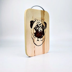 Pug Cutting Board: Wooden Chopping Board with Amber Inlays