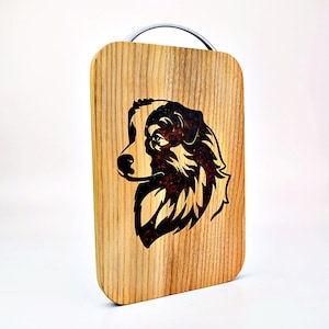 Australian Shepherd Cutting Board: Baltic Amber Inlay, Dog Lover Gift