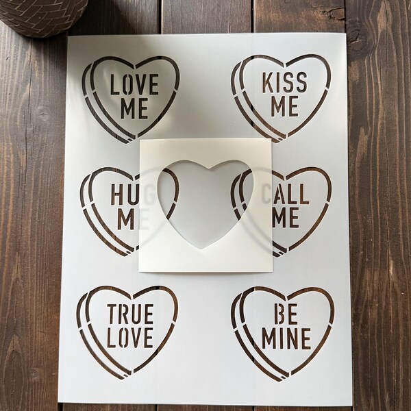 Stencil, Reusable Conversation Heart Stencil Sheet, Candy Heart Stencil, Valentines Stencil, Love Stencil, DIY Valentines, Be Mine Stencil