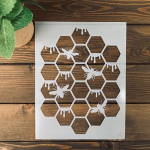 Reusable Honeycomb Stencil,Honeycomb Stencil With Honey Drips,Honey Bee Stencil with Bees,Honey Comb DIY ,Reusable Bee Stencil
