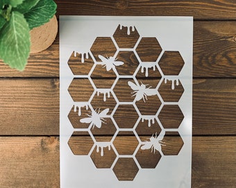 Reusable Honeycomb Stencil with Honey Drips and Bees