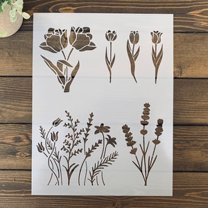 Stencil, Reusable Flower Stencil Sheet, Wild Flower Stencil, Spring Stencil, Spring Themed Stencil, Flower Stencil, Tulip Stencil