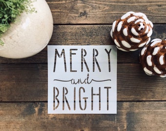 Stencil, Reusable Merry & Bright Stencil, Christmas Stencil, Christmas Themed Stencil, Christmas Stencil, DIY Christmas Decor