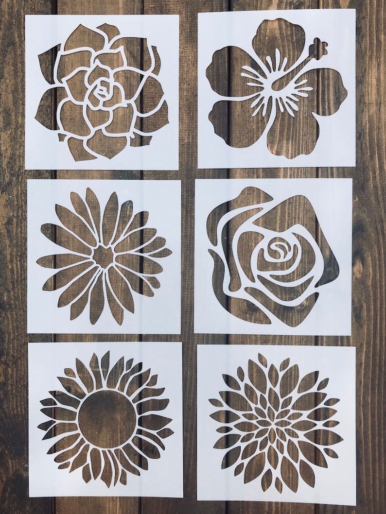 Reusable Flower Stencil Bundle, Sunflower Stencil, Rose Stencil, Dahlia Mum Stencil, Flower Stencils , Gift for Crafter 