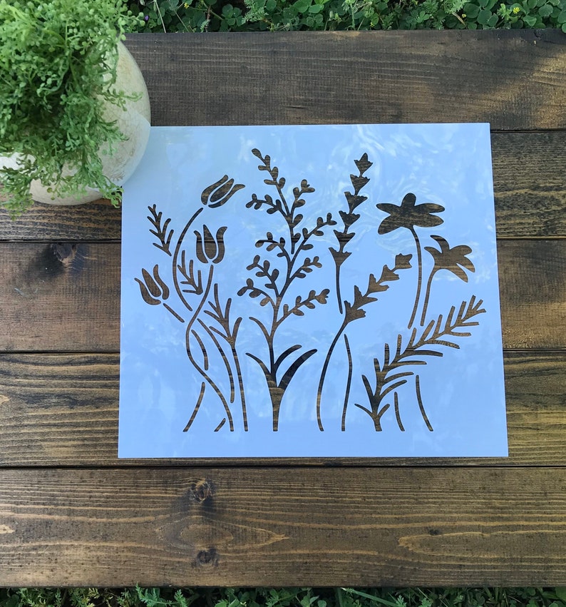 reusable wild flowers stencil flower stencils for painting etsy