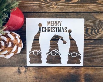 Stencil,Reusable Merry Christmas Stencil, Gnome Stencil, Christmas Stencil, Gnome Themed Stencil, DIY Gnome Craft, DIY Garden Gnome Craft
