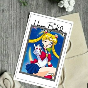 Printable Sailor Moon Birthday Card Greeting Cards Digital - Etsy