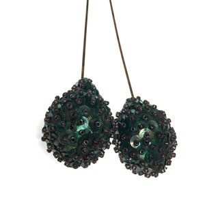 Green Sequin & Beaded Vintage Hat Pins - set of 2