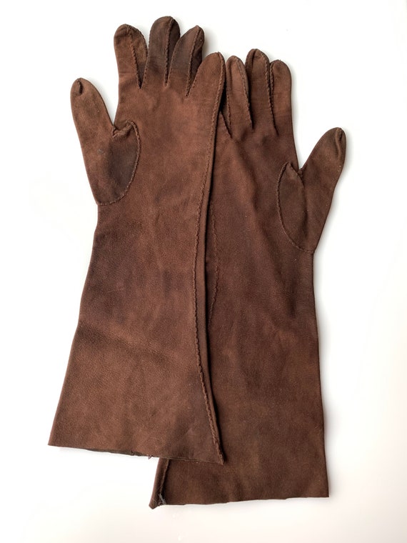 Vintage brown suede gloves - image 5