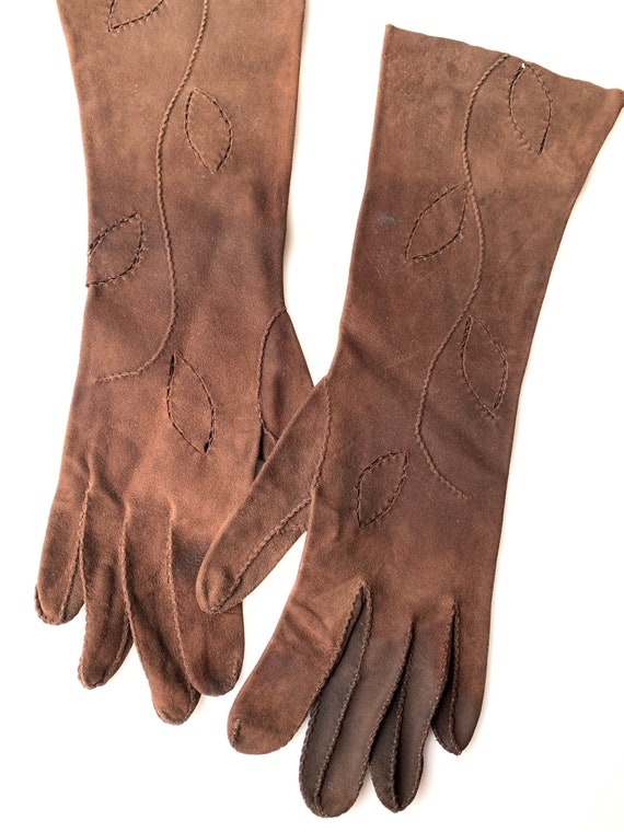 Vintage brown suede gloves - image 1