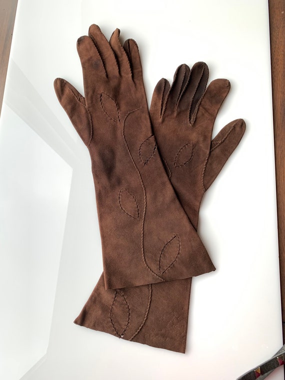 Vintage brown suede gloves - image 8