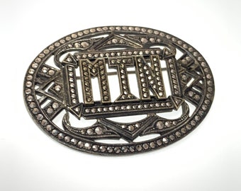 Monogram Brooch. 1950s Silver Marcasite Brooch. Italian Silver marcasite Pin - Art Deco. Vintage Initial Name Brooch.