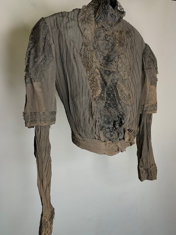 Antique Mourning Blouse / Black Silk & Lace Bodice - image 3